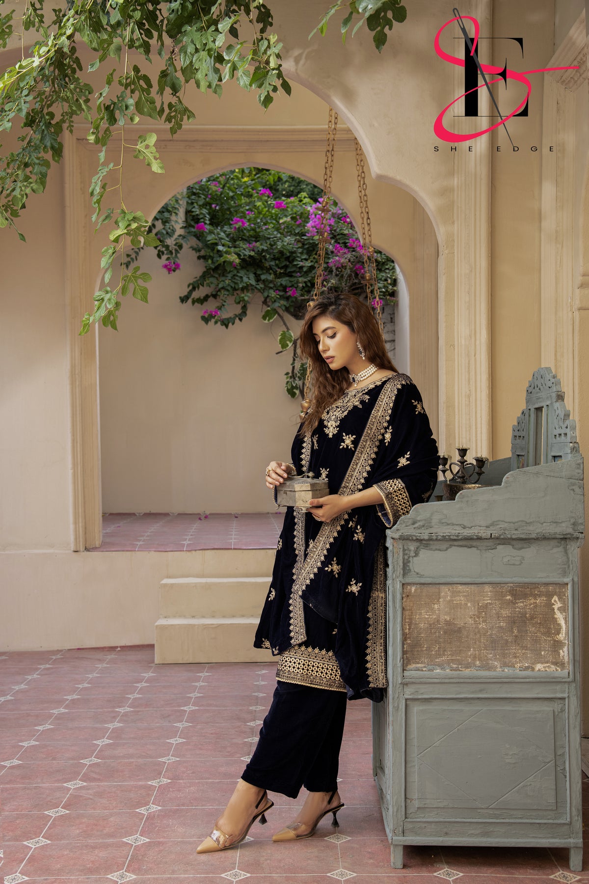 3PC Festive Velvet Dress Embroidered - Winters 2024