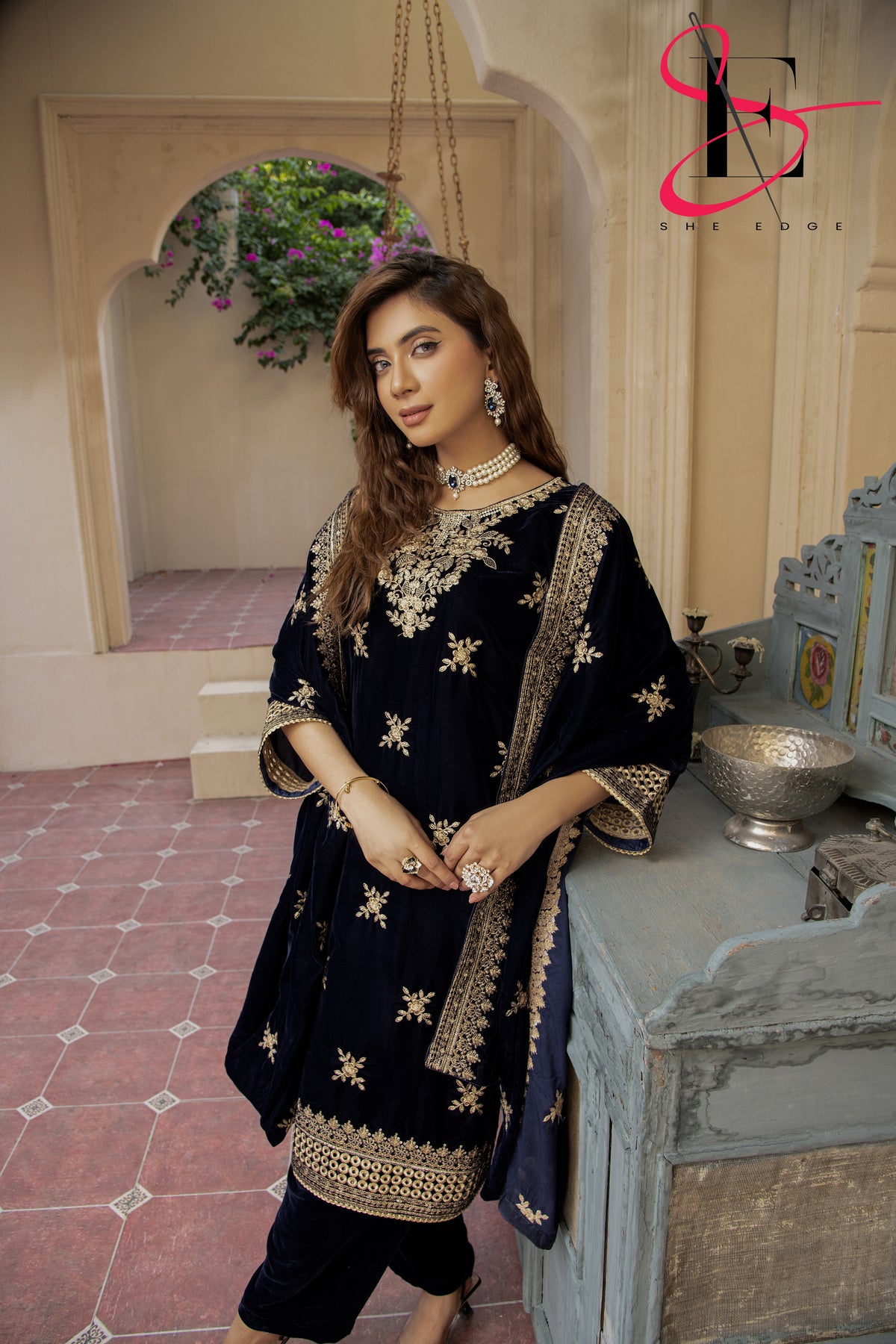 3PC Festive Velvet Dress Embroidered - Winters 2024