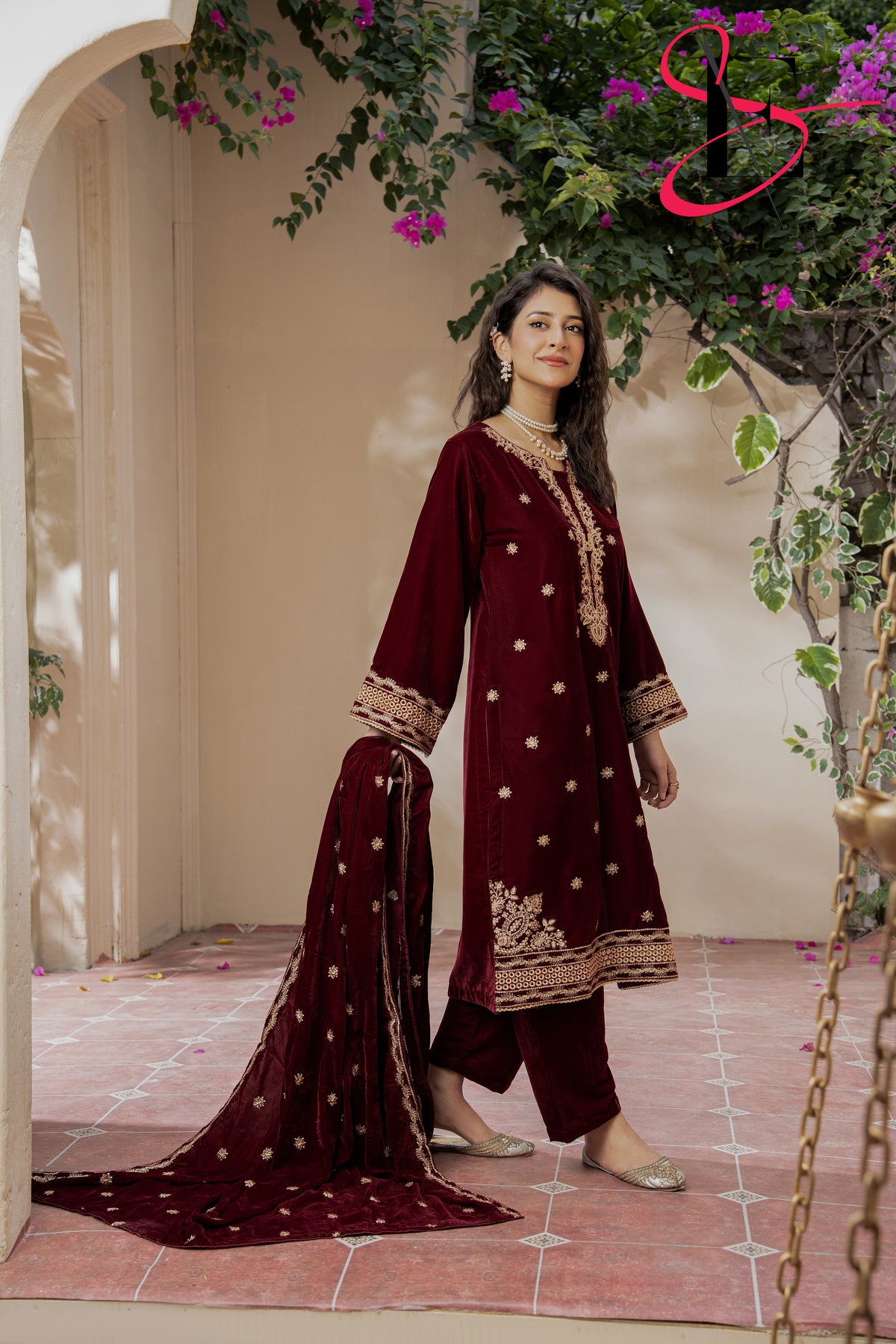 3PC Festive Velvet Dress Embroidered - Winters 2024