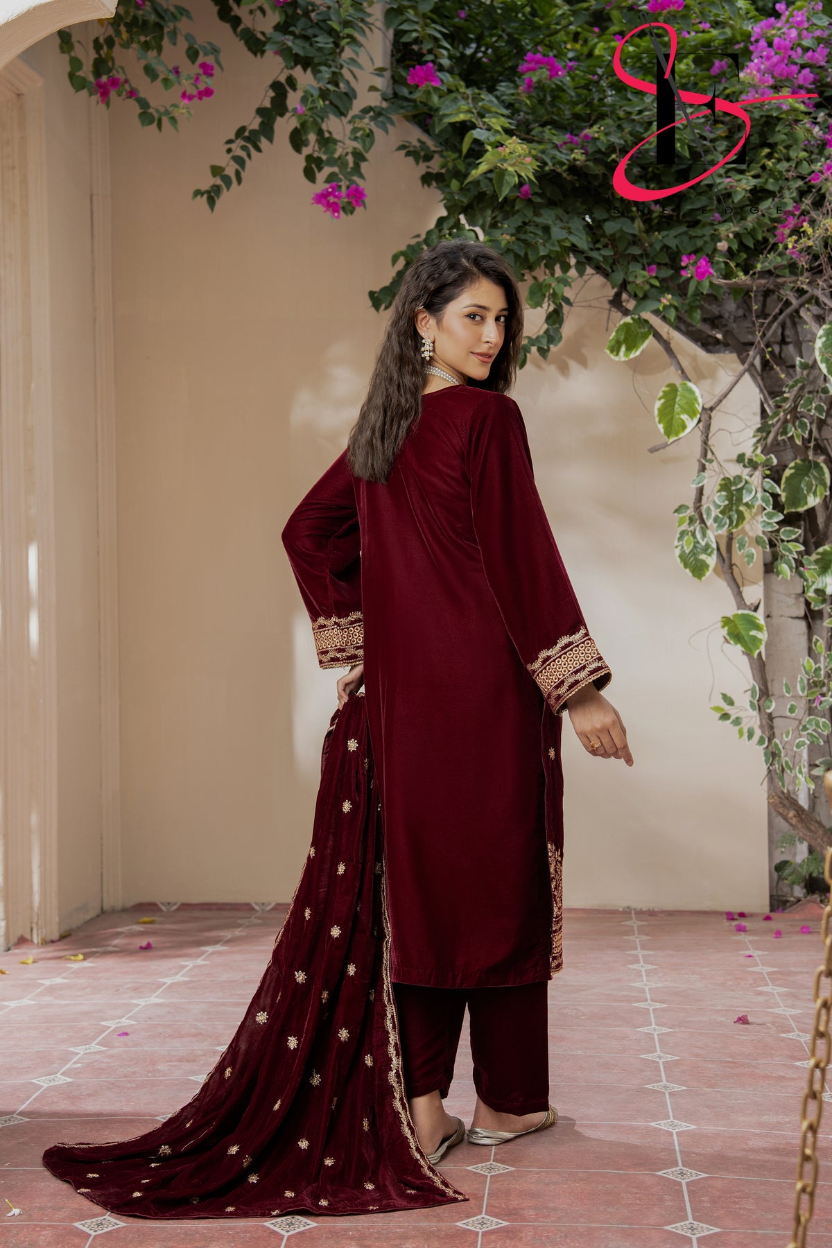 3PC Festive Velvet Dress Embroidered - Winters 2024