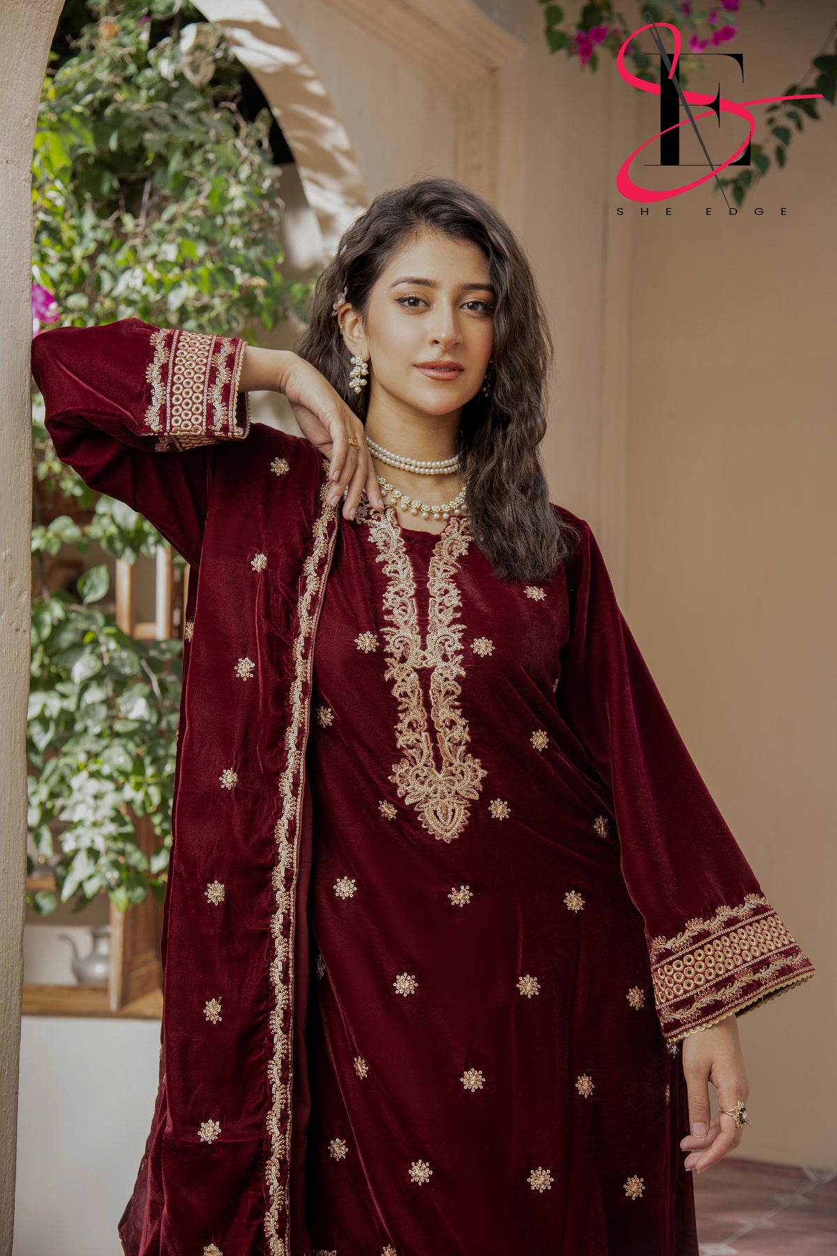 3PC Festive Velvet Dress Embroidered - Winters 2024