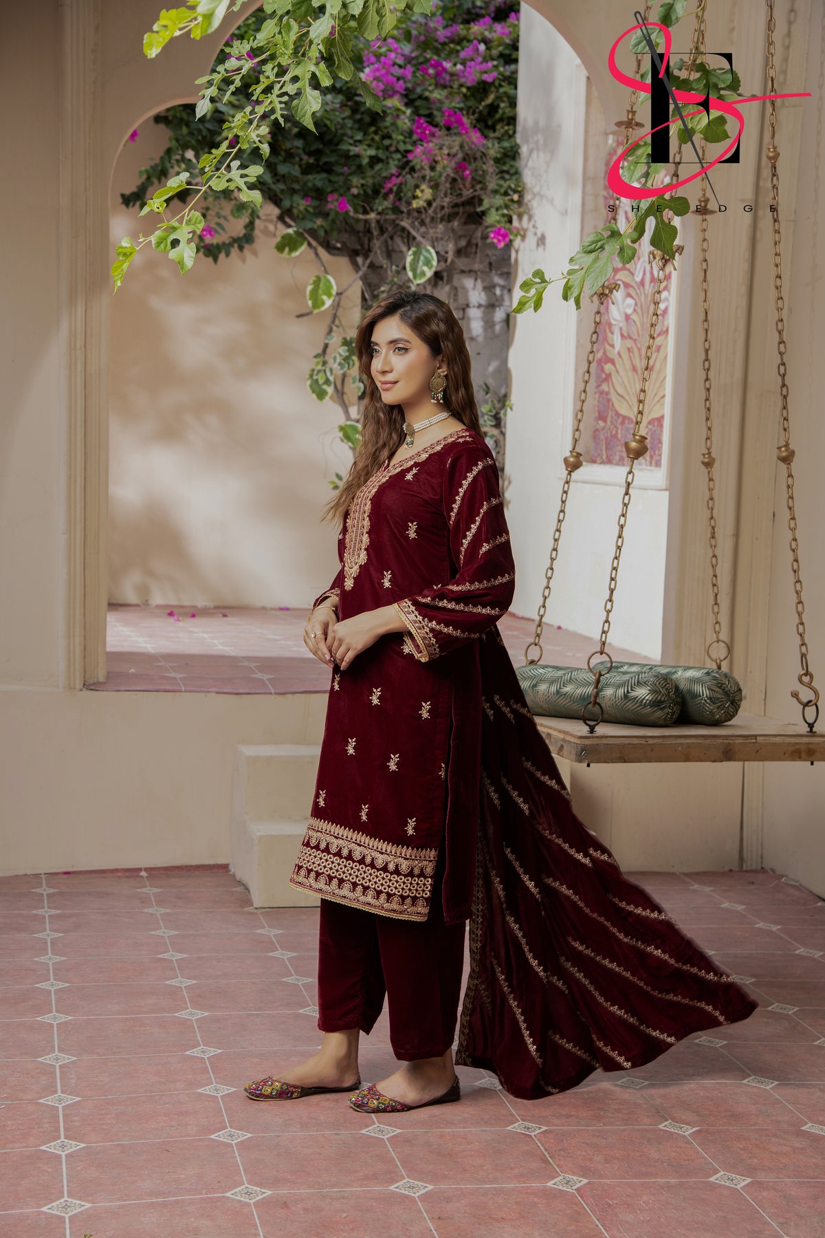 3PC Festive Velvet Dress Embroidered - Winters 2024