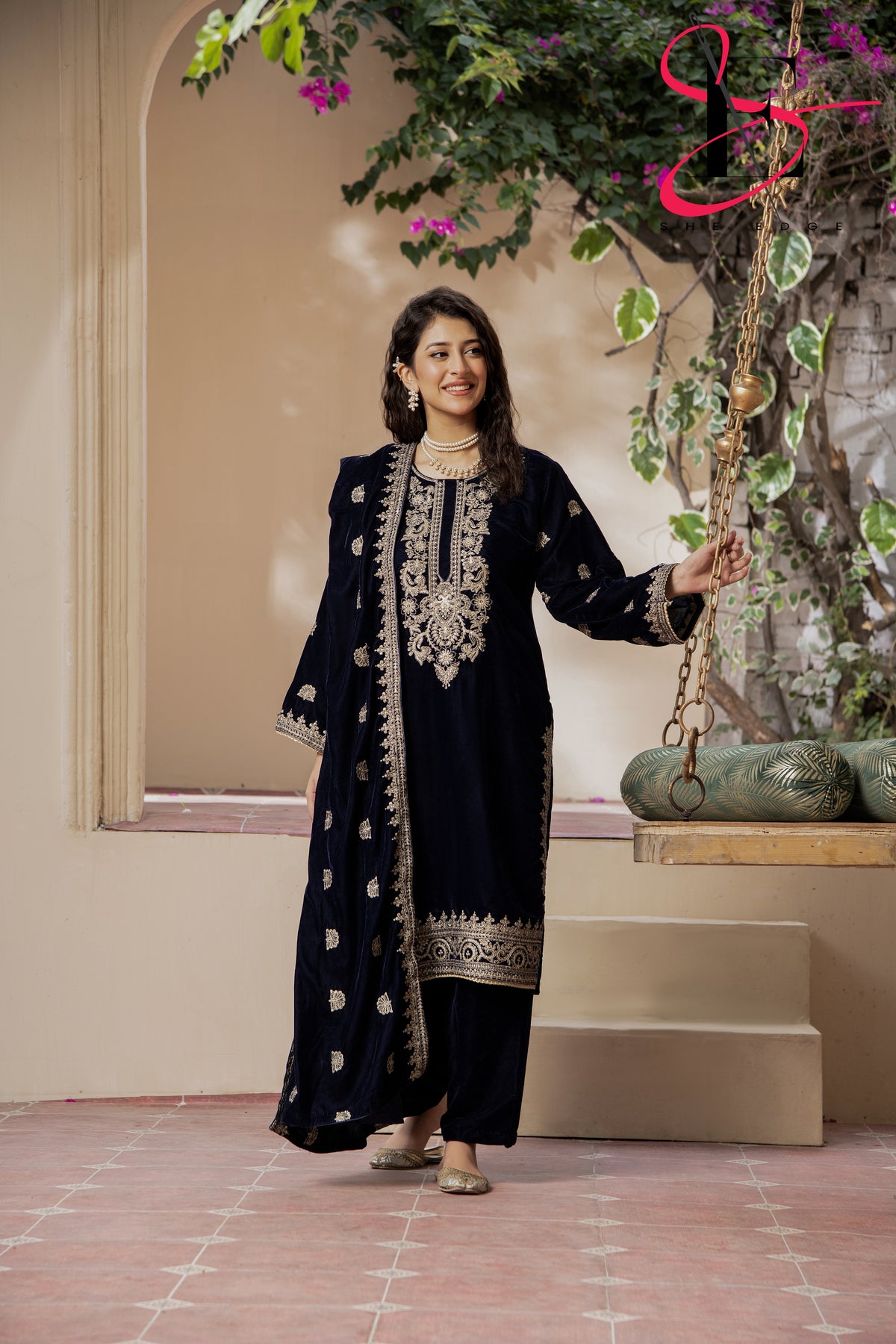 3PC Festive Velvet Dress Embroidered - Winters 2024