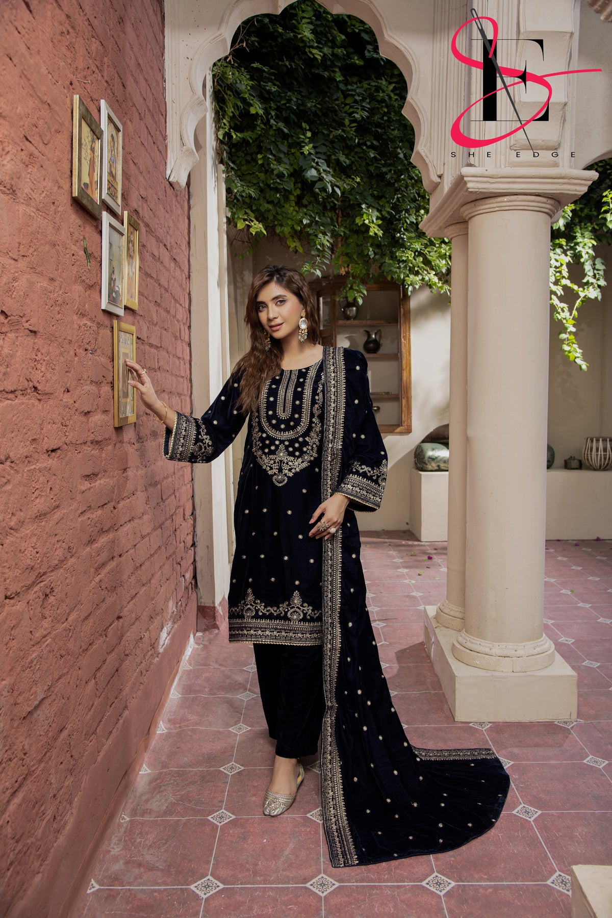 3PC Festive Velvet Dress Embroidered - Winters 2024