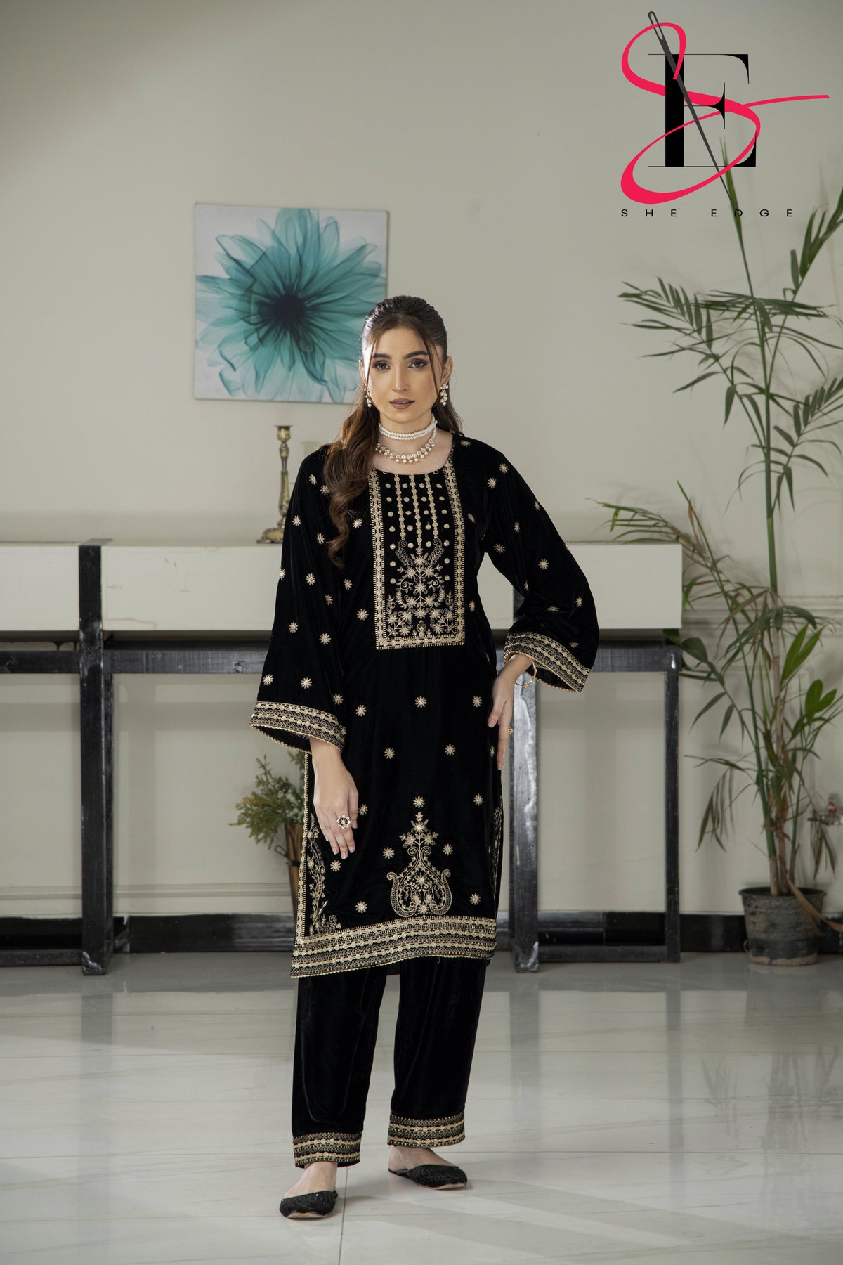 2PC Festive Velvet Dress Embroidered - Winters 2024