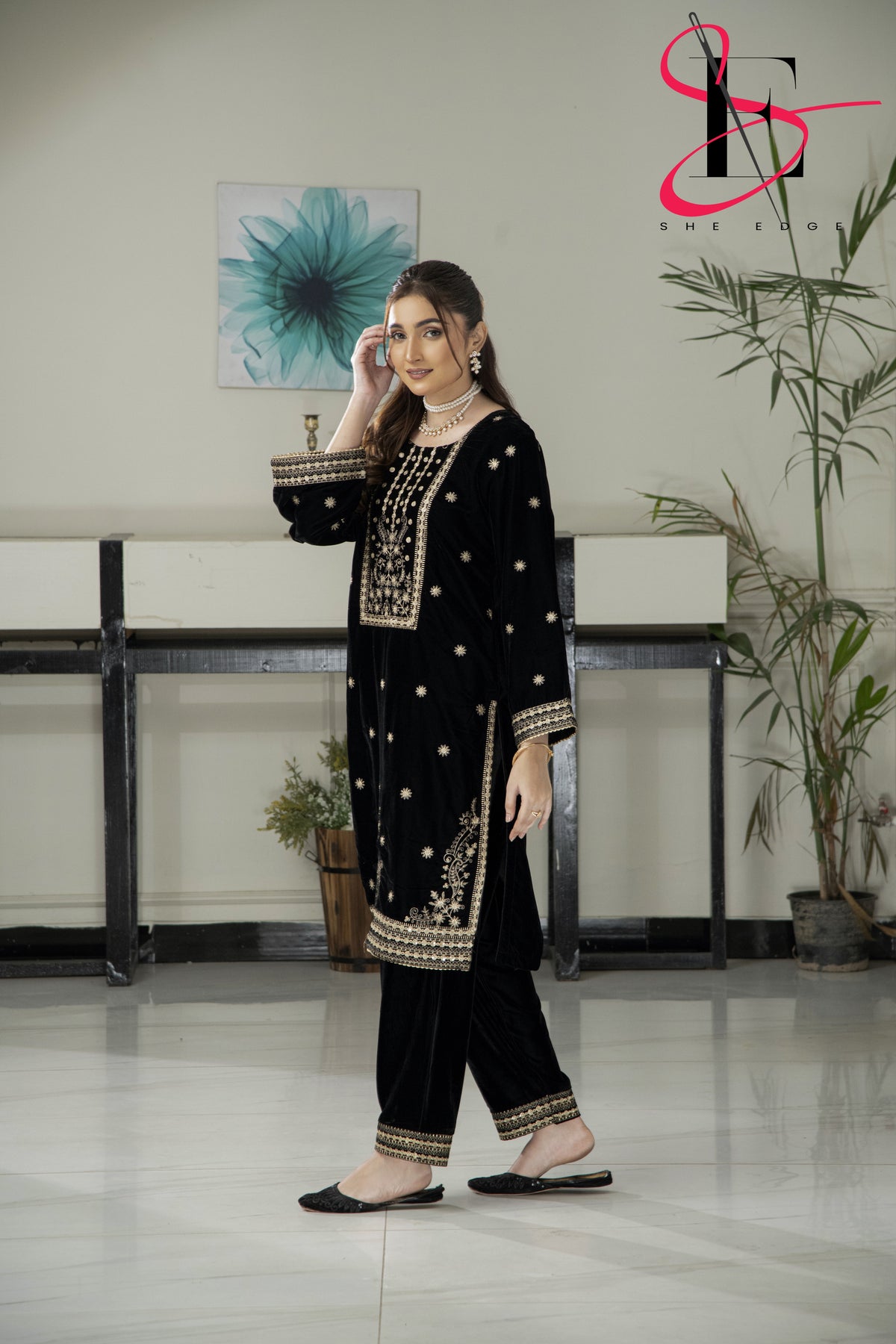 2PC Festive Velvet Dress Embroidered - Winters 2024