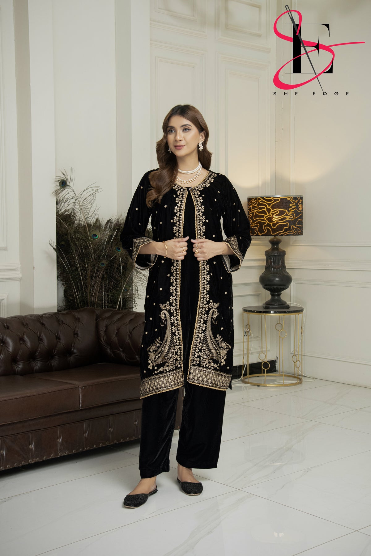 2PC Festive Velvet Dress Embroidered - Winters 2024