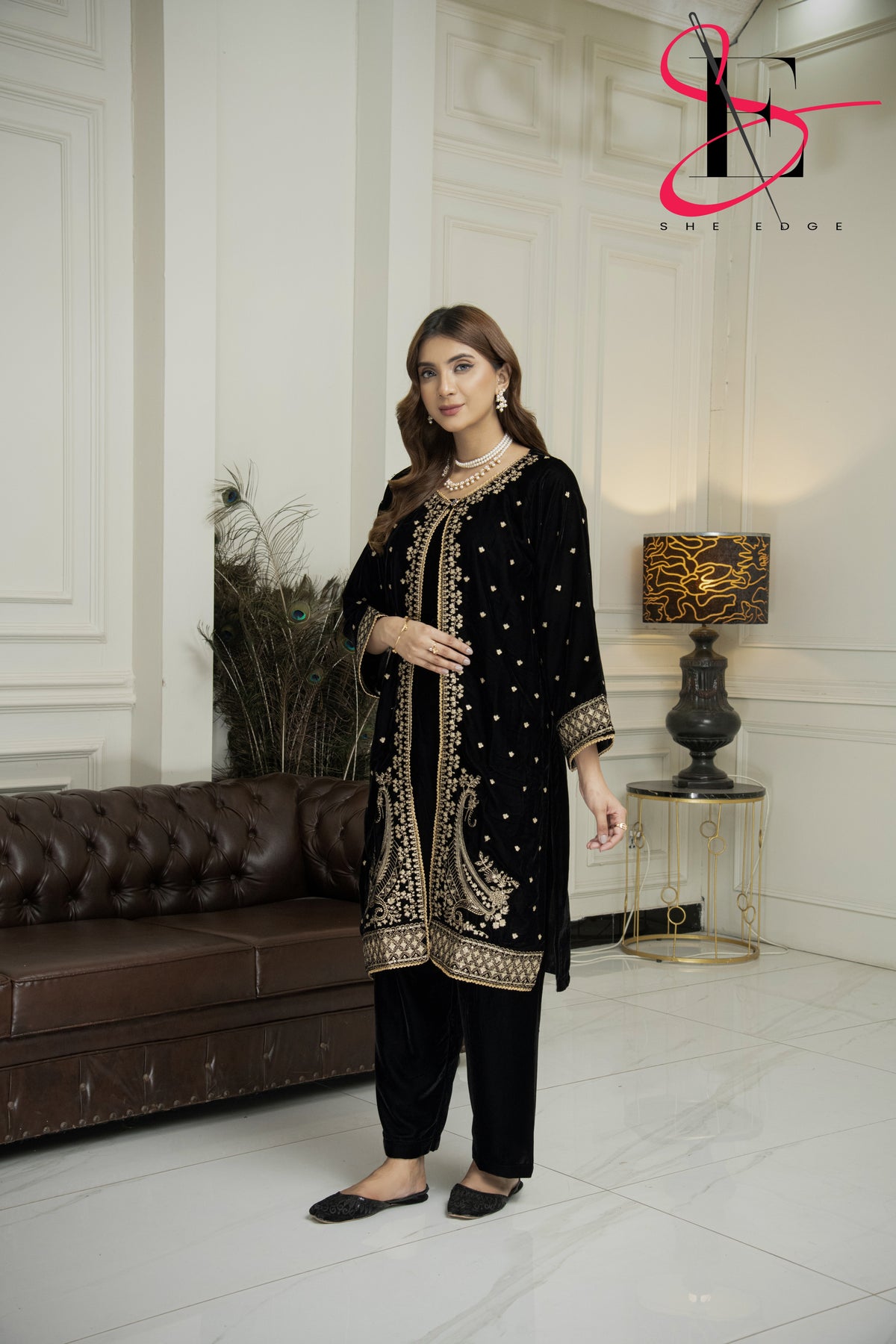 2PC Festive Velvet Dress Embroidered - Winters 2024