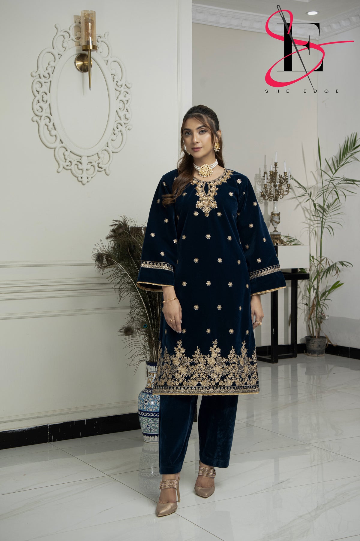 2PC Festive Velvet Dress Embroidered - Winters 2024