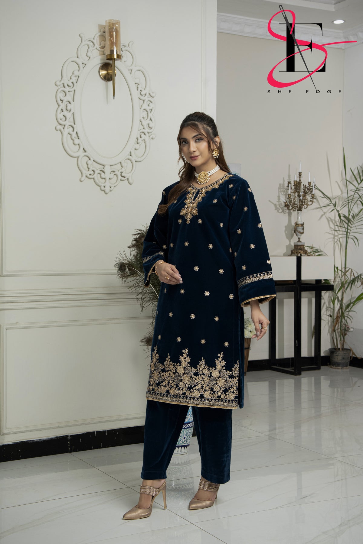 2PC Festive Velvet Dress Embroidered - Winters 2024