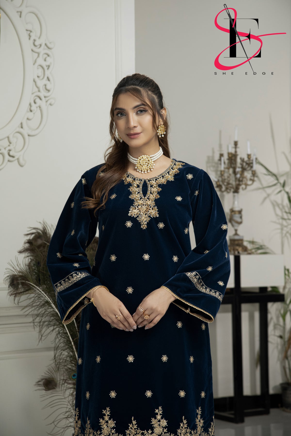 2PC Festive Velvet Dress Embroidered - Winters 2024