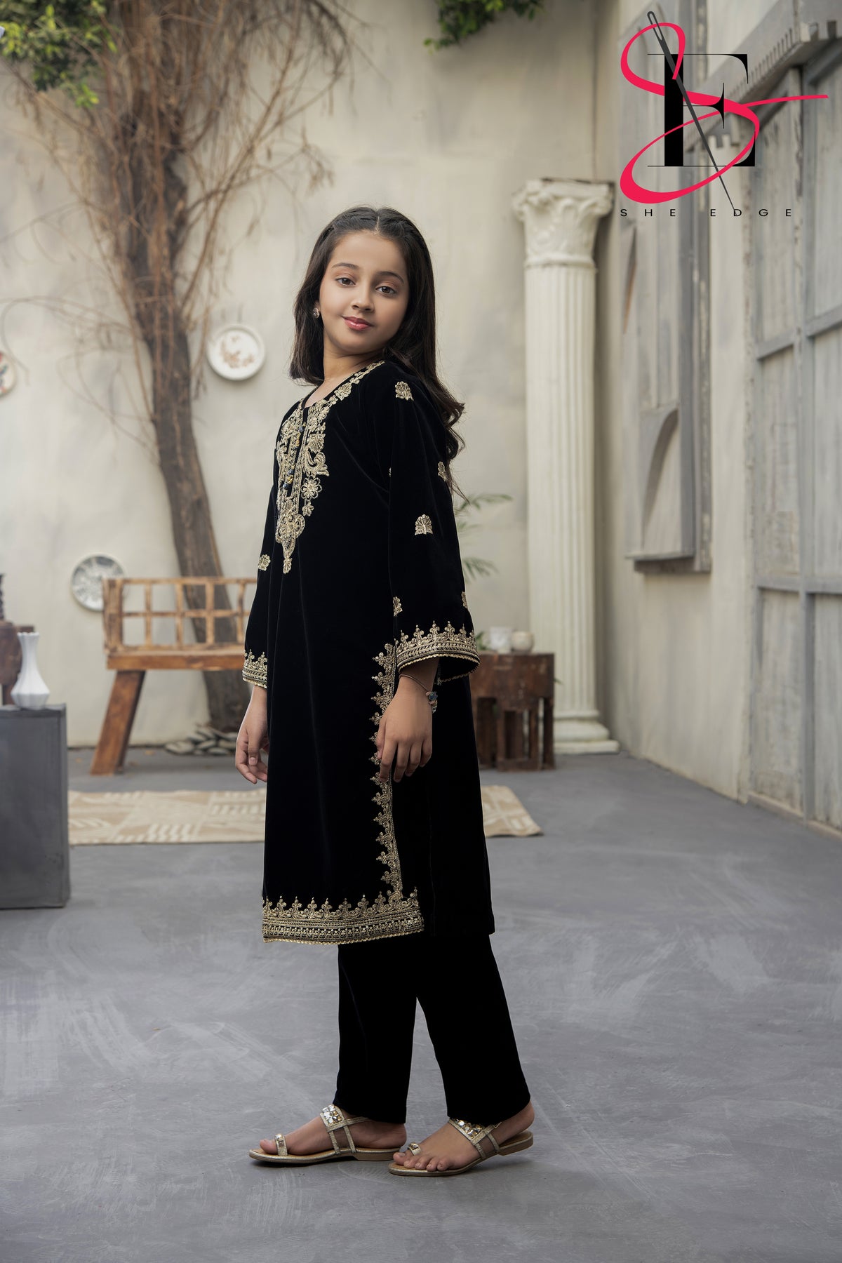 2PC Festive Velvet Dress for Kids - Winters 2024