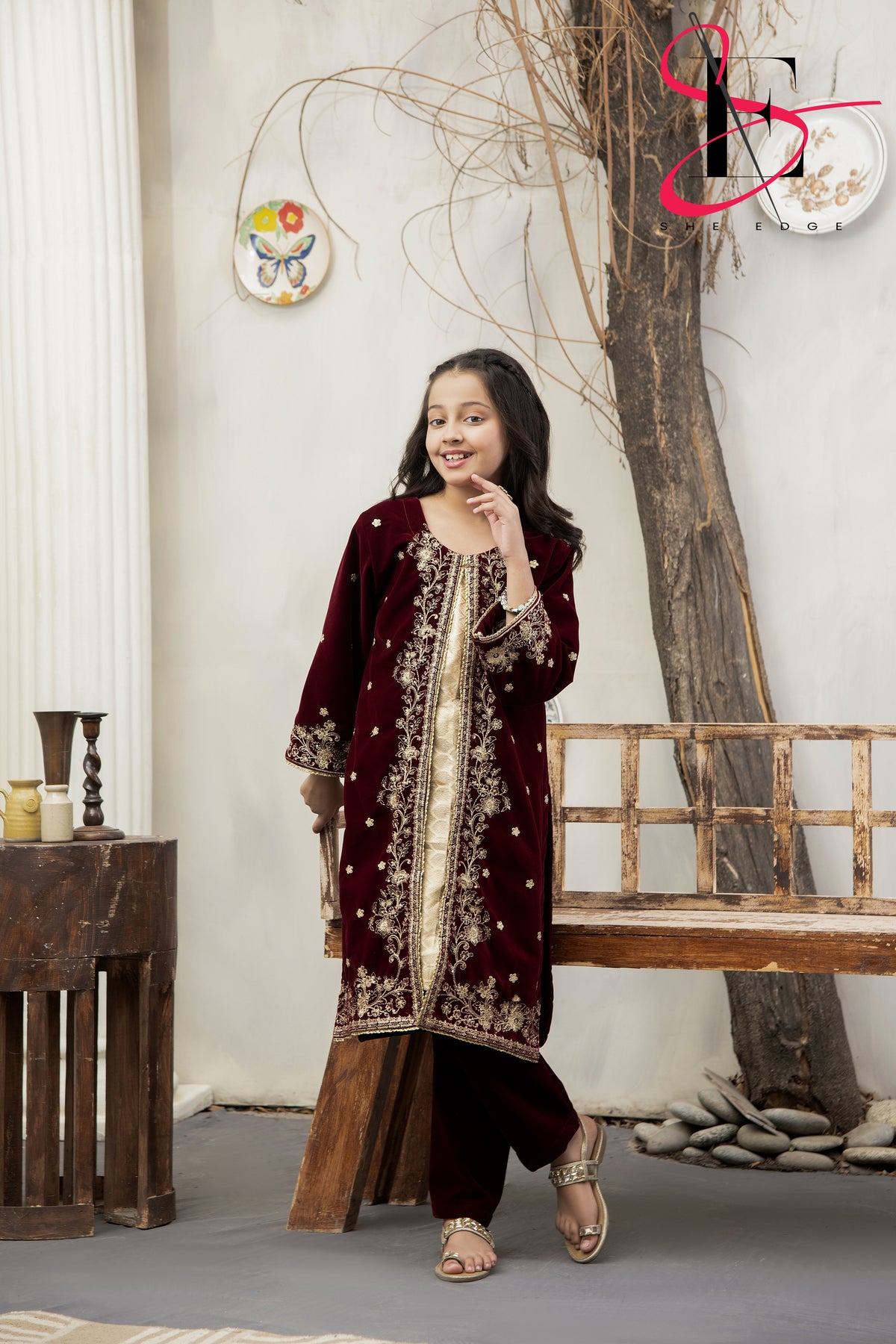 2PC Festive Velvet Dress for Kids - Winters 2024