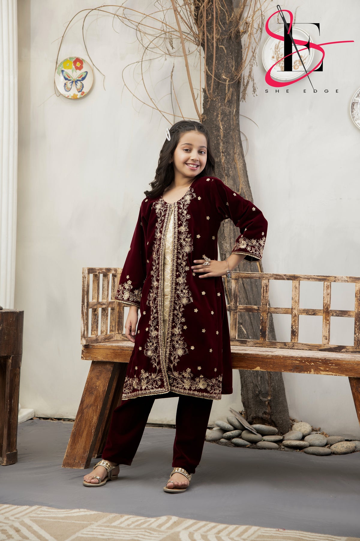 2PC Festive Velvet Dress for Kids - Winters 2024