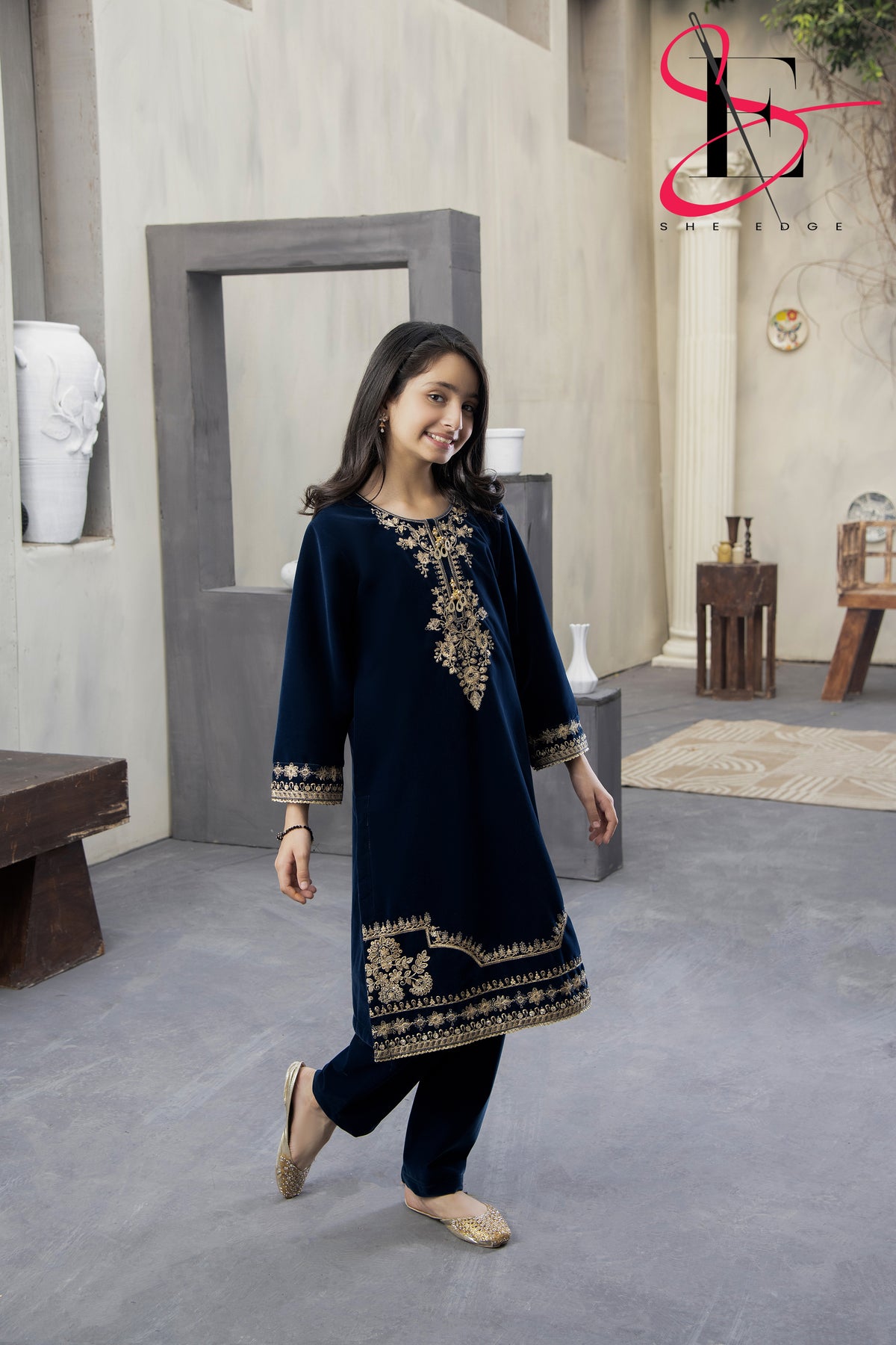 2PC Festive Velvet Dress for Kids - Winters 2024