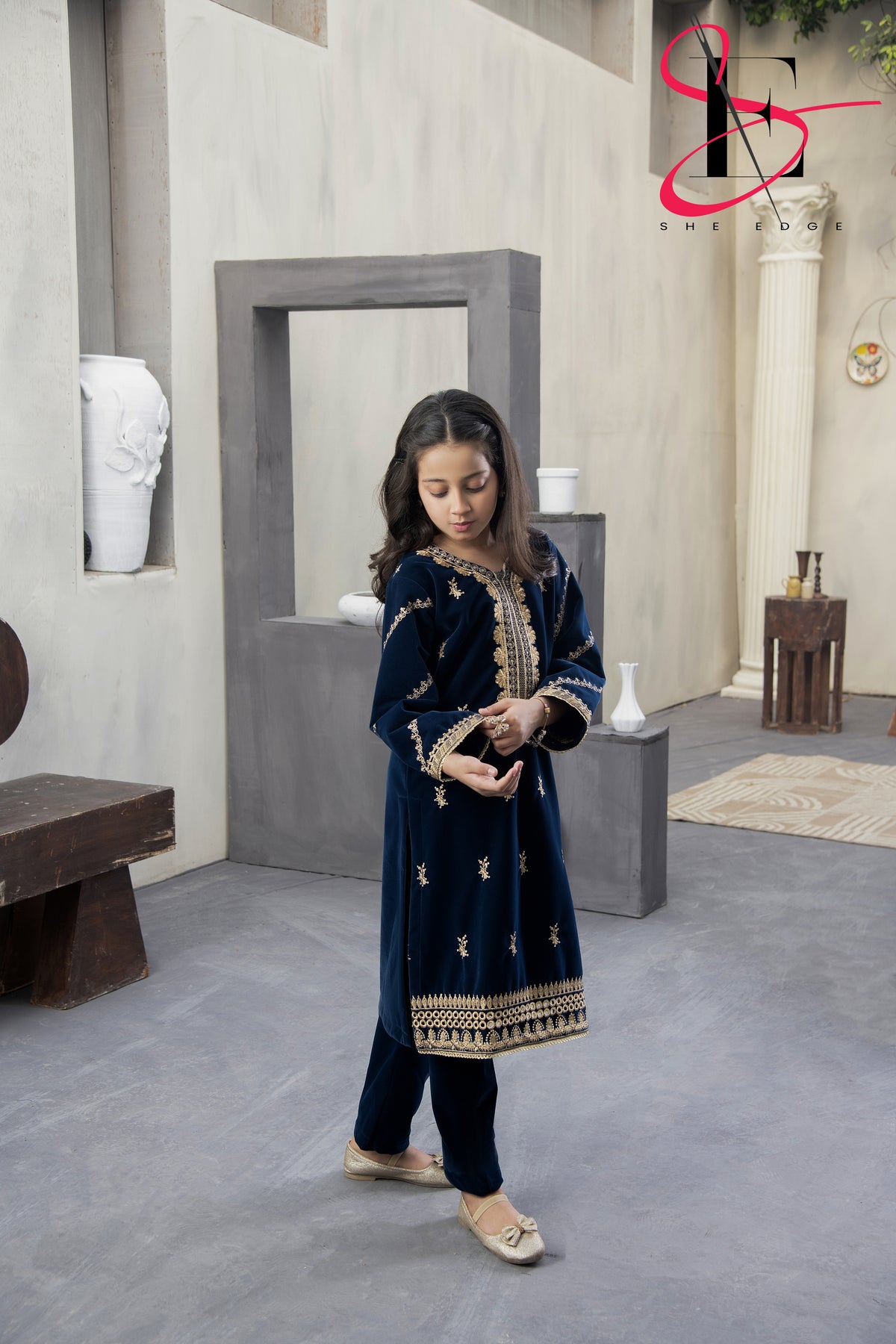 2PC Festive Velvet Dress for Kids - Winters 2024