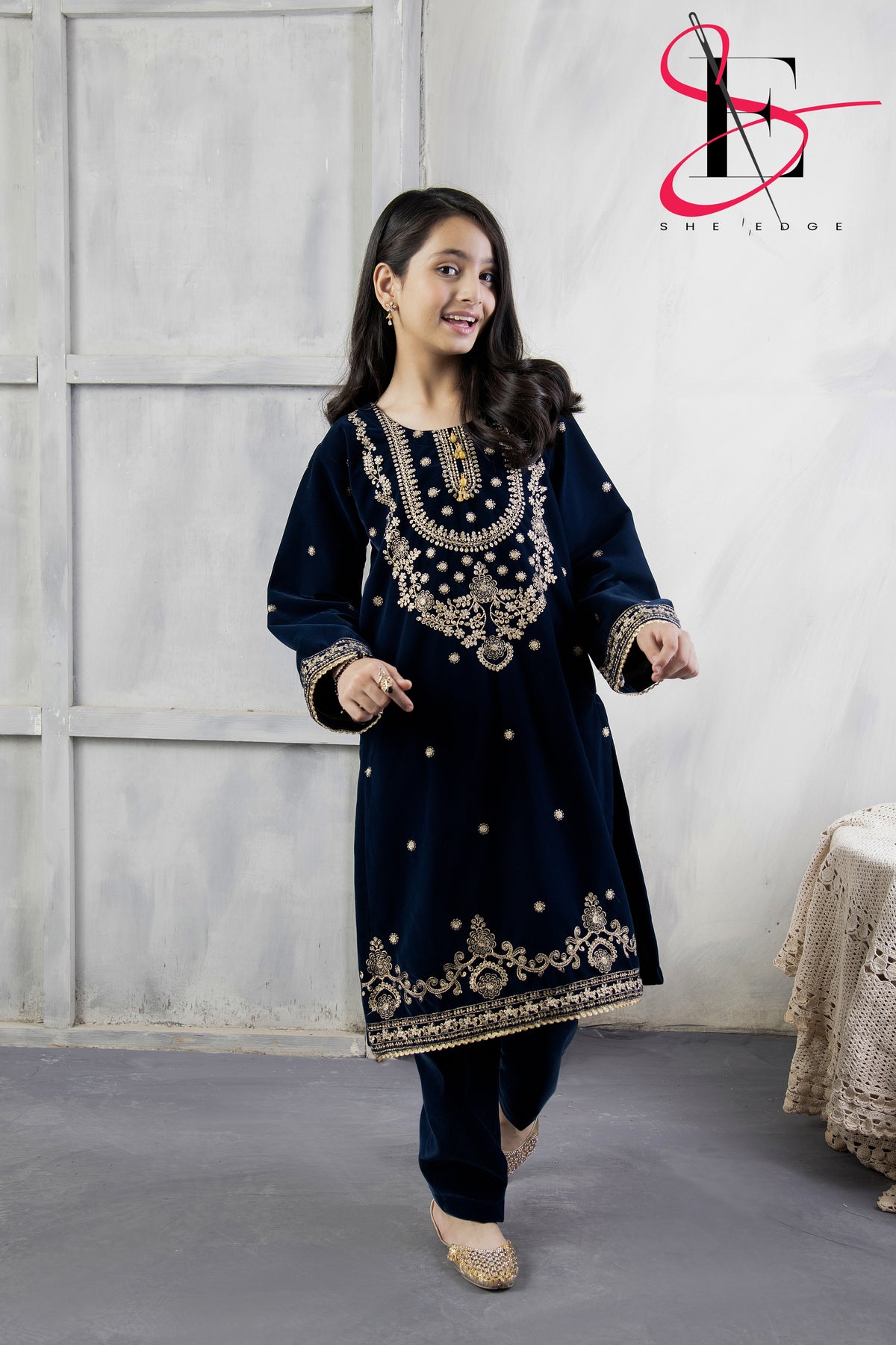 2PC Festive Velvet Dress for Kids - Winters 2024