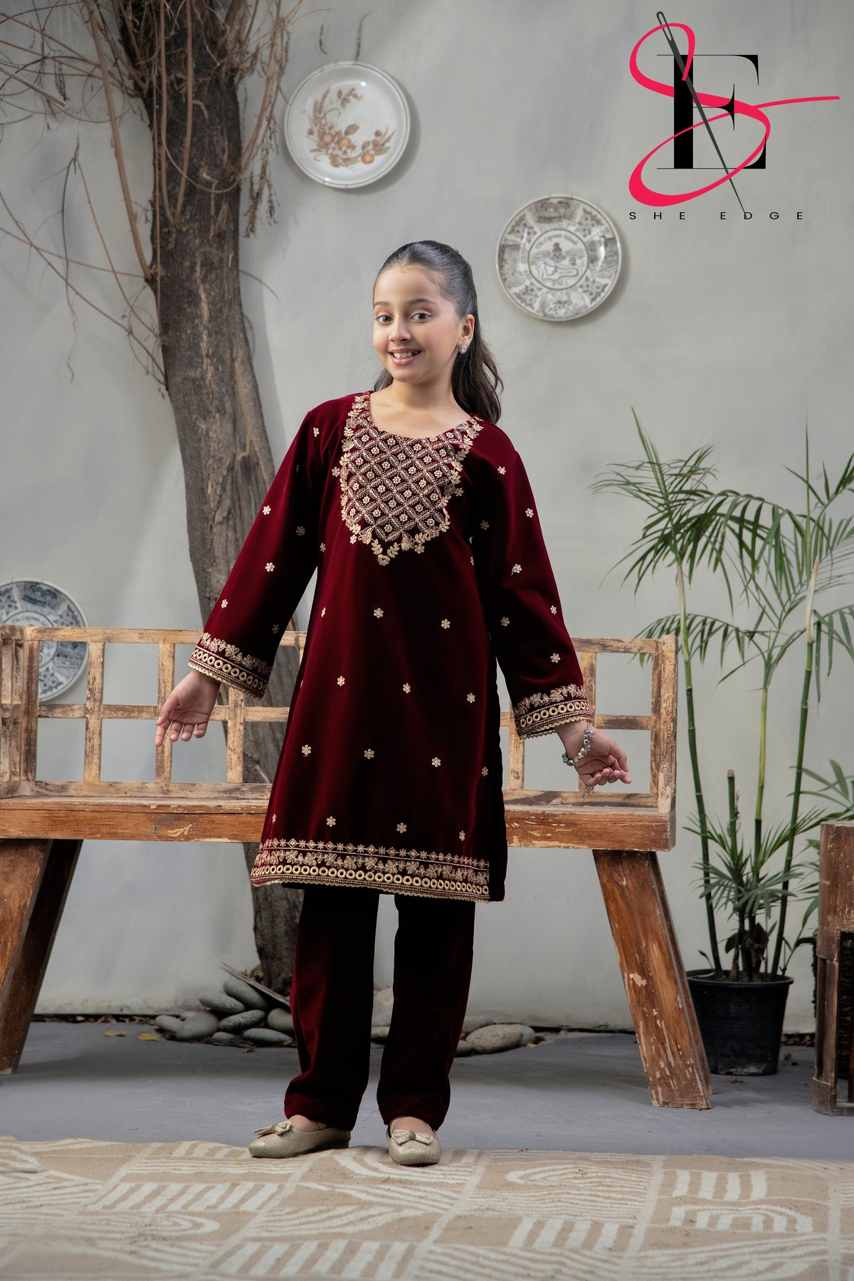 2PC Festive Velvet Dress for Kids - Winters 2024