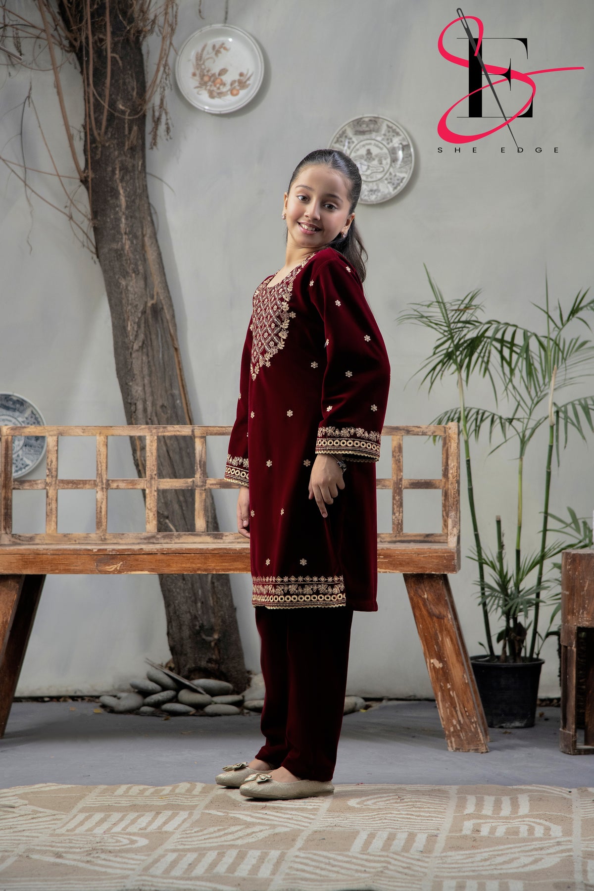 2PC Festive Velvet Dress for Kids - Winters 2024