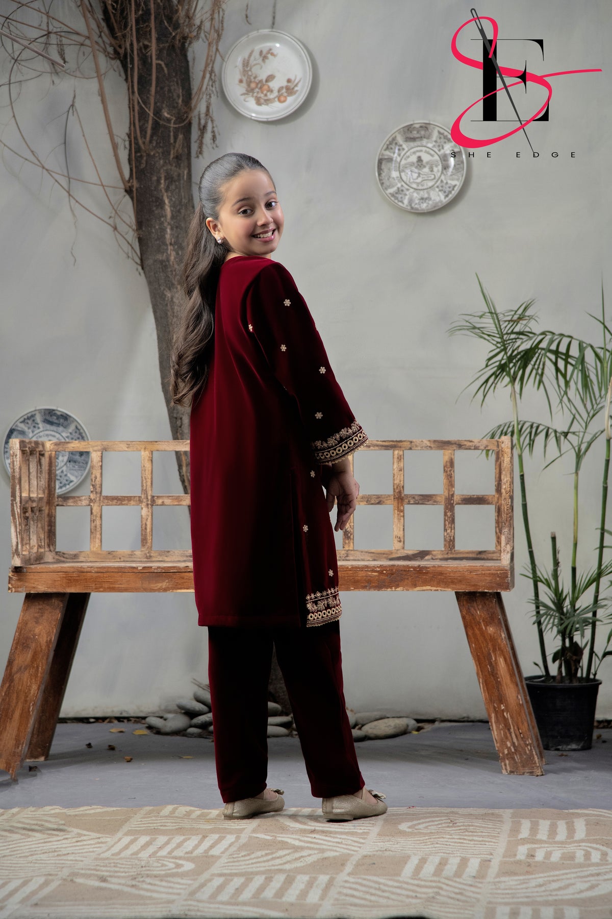 2PC Festive Velvet Dress for Kids - Winters 2024