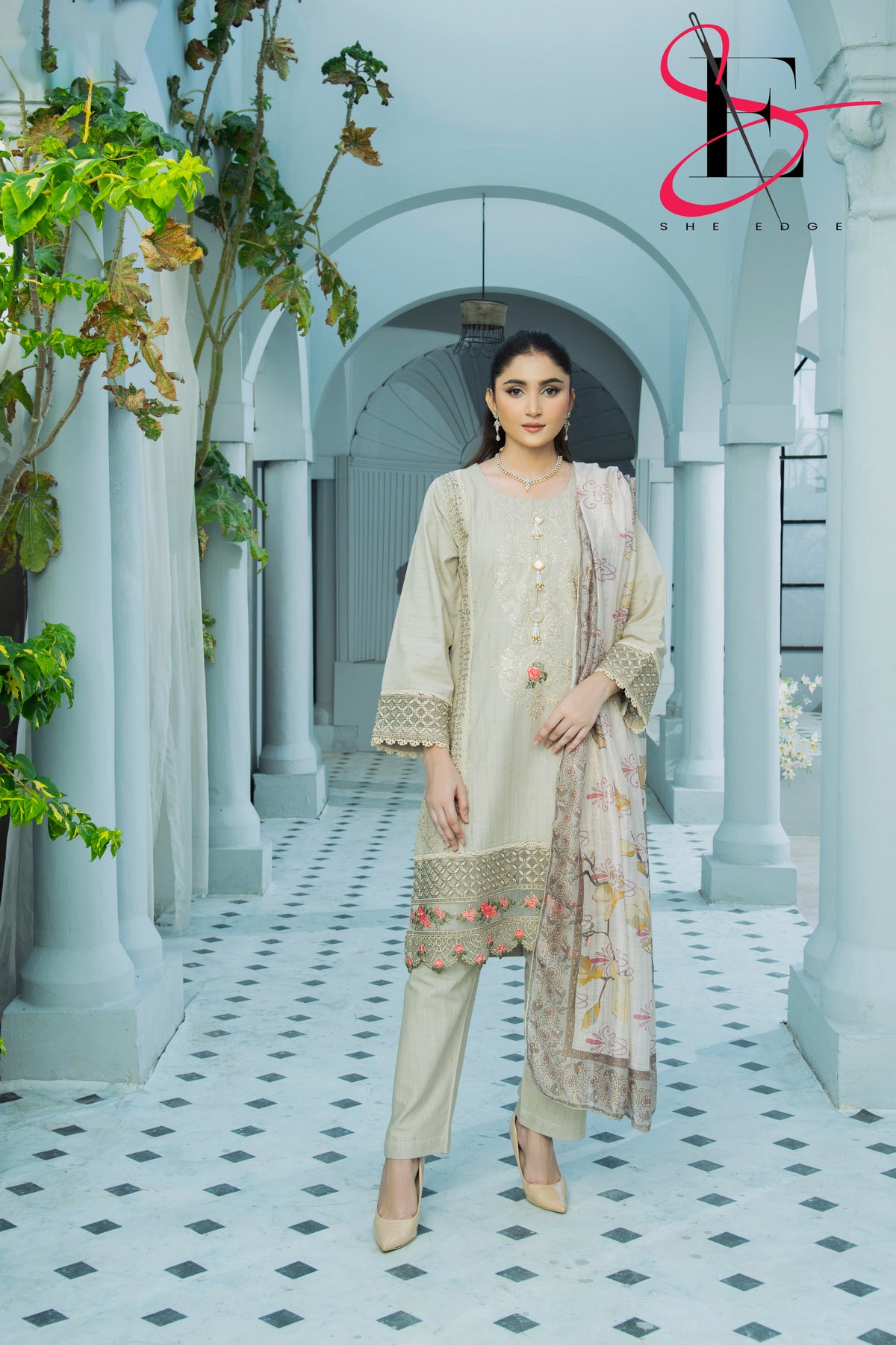 Three Piece Stitched Embroidered Suit - Winters 2024