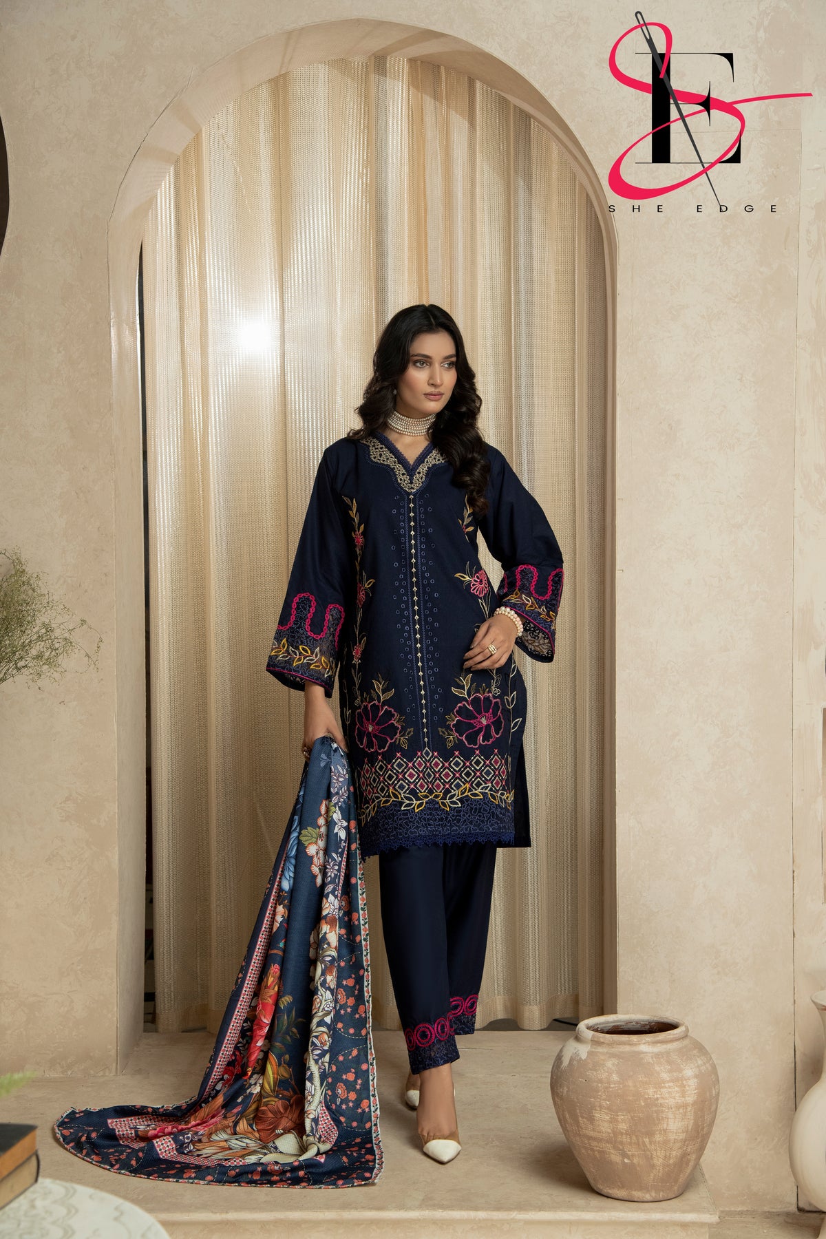 Three Piece Stitched Embroidered Suit - Winters 2024