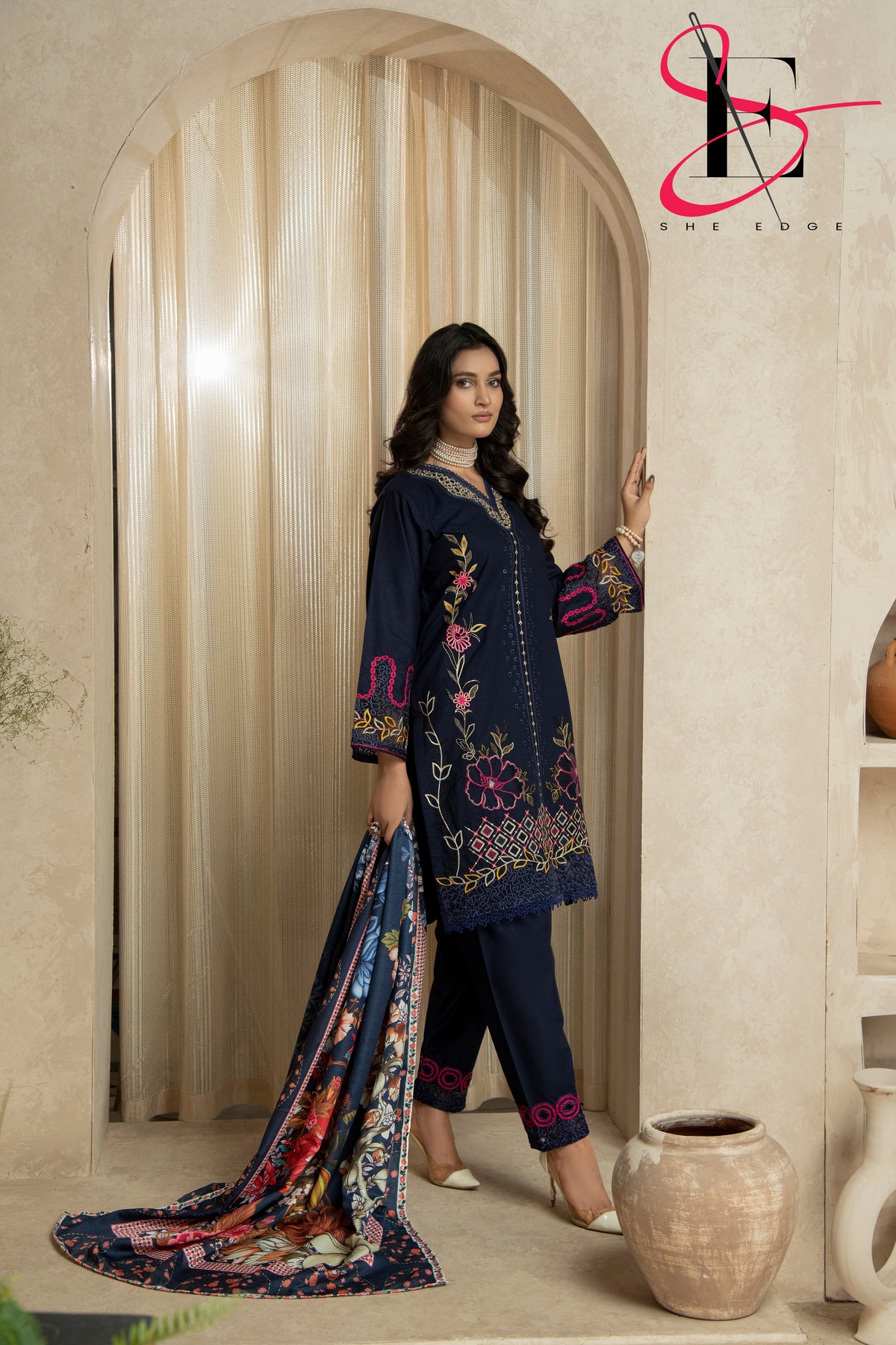 Three Piece Stitched Embroidered Suit - Winters 2024