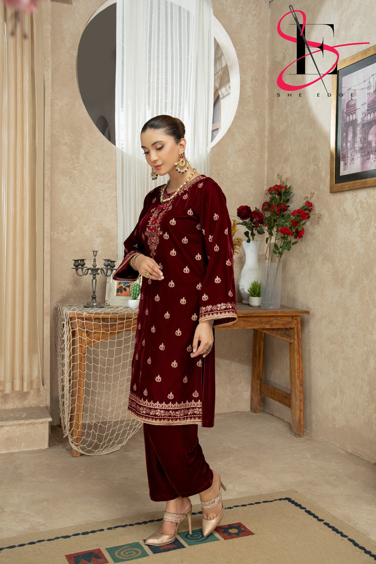 Two Piece Stitched Velvet Suit -  Winters 2024