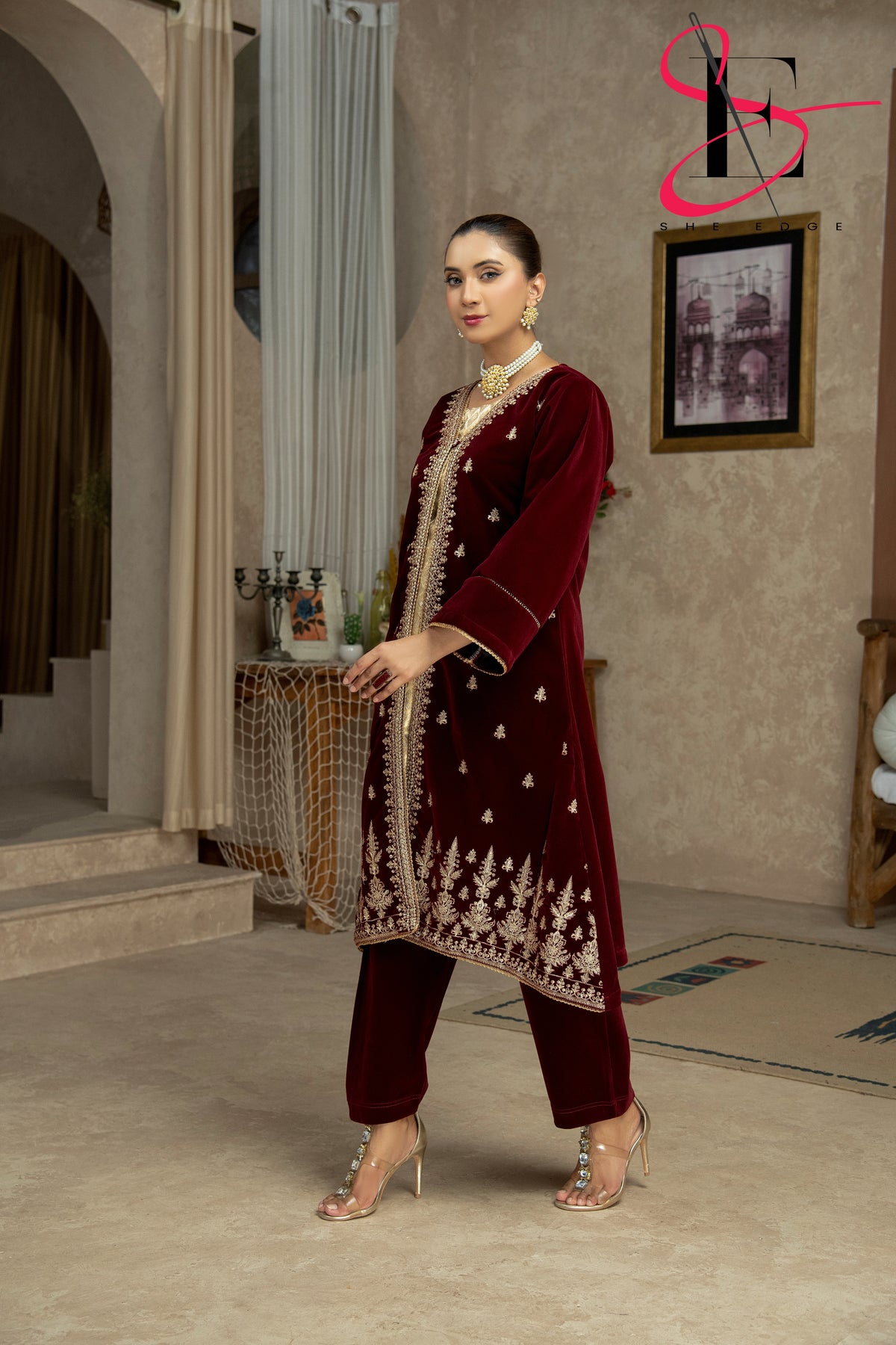 Two Piece Stitched Velvet Suit -  Winters 2024