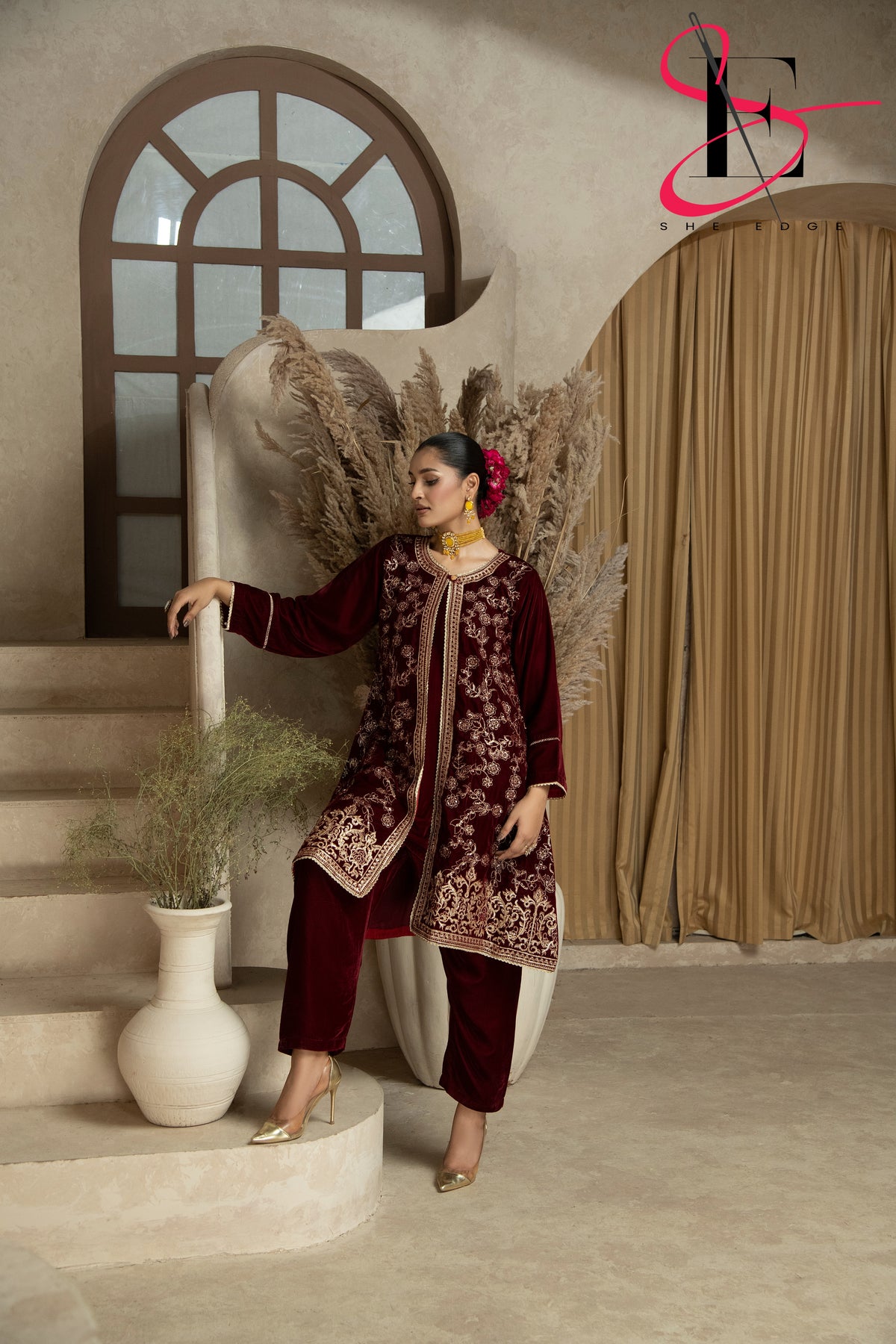 Two Piece Stitched Velvet Suit -  Winters 2024