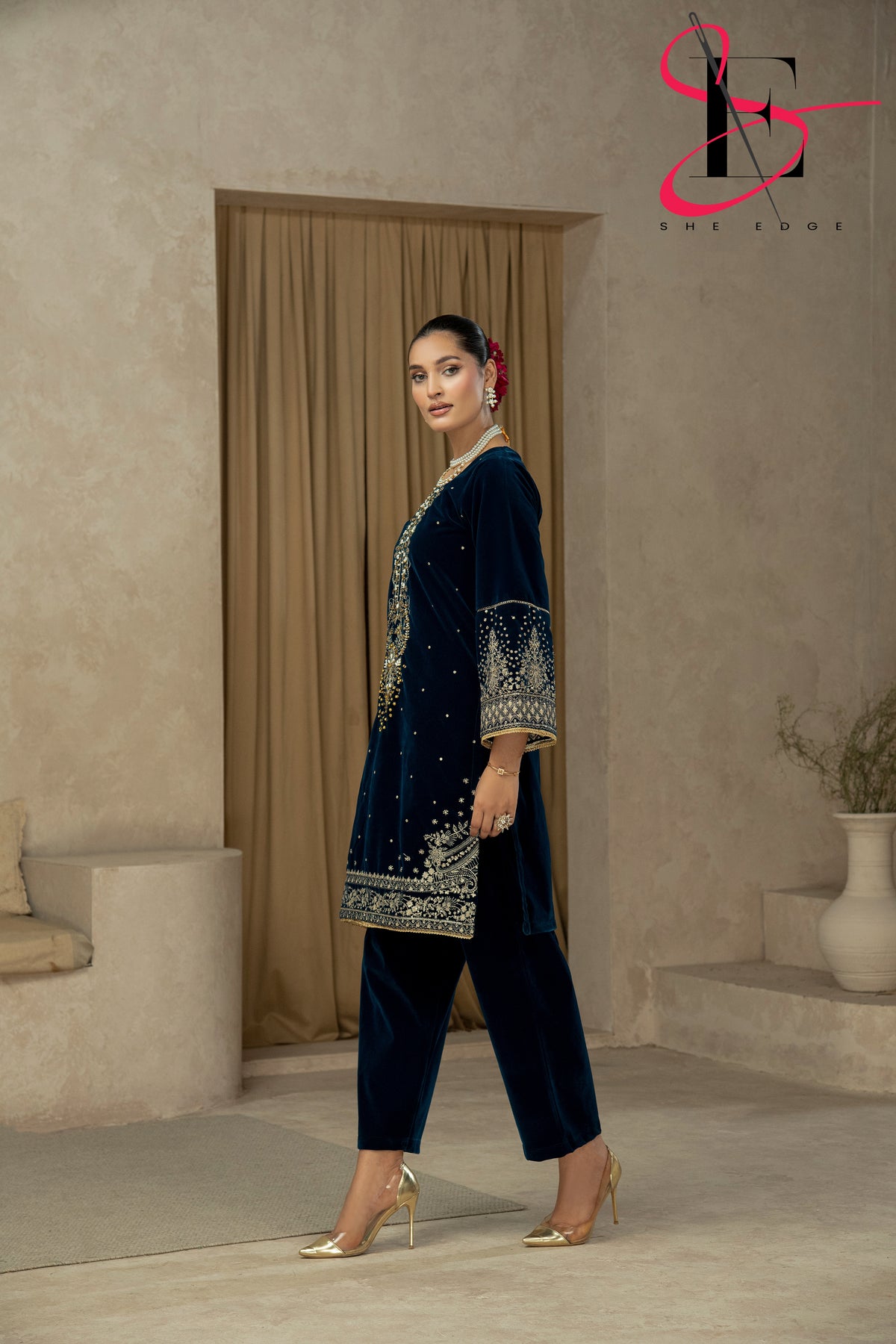 Two Piece Stitched Velvet Suit -  Winters 2024