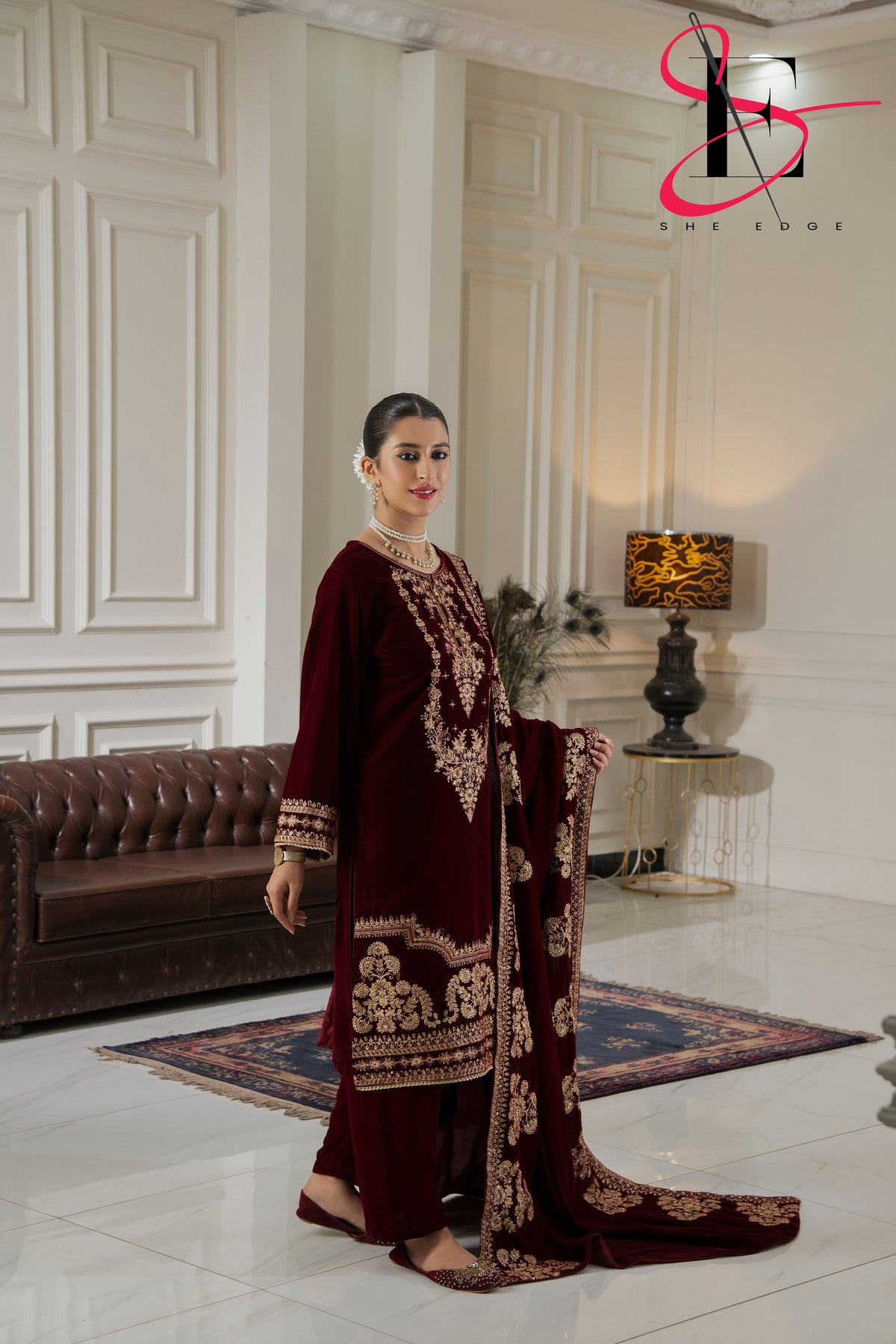 3PC Festive Velvet Dress Embroidered - Winters 2024