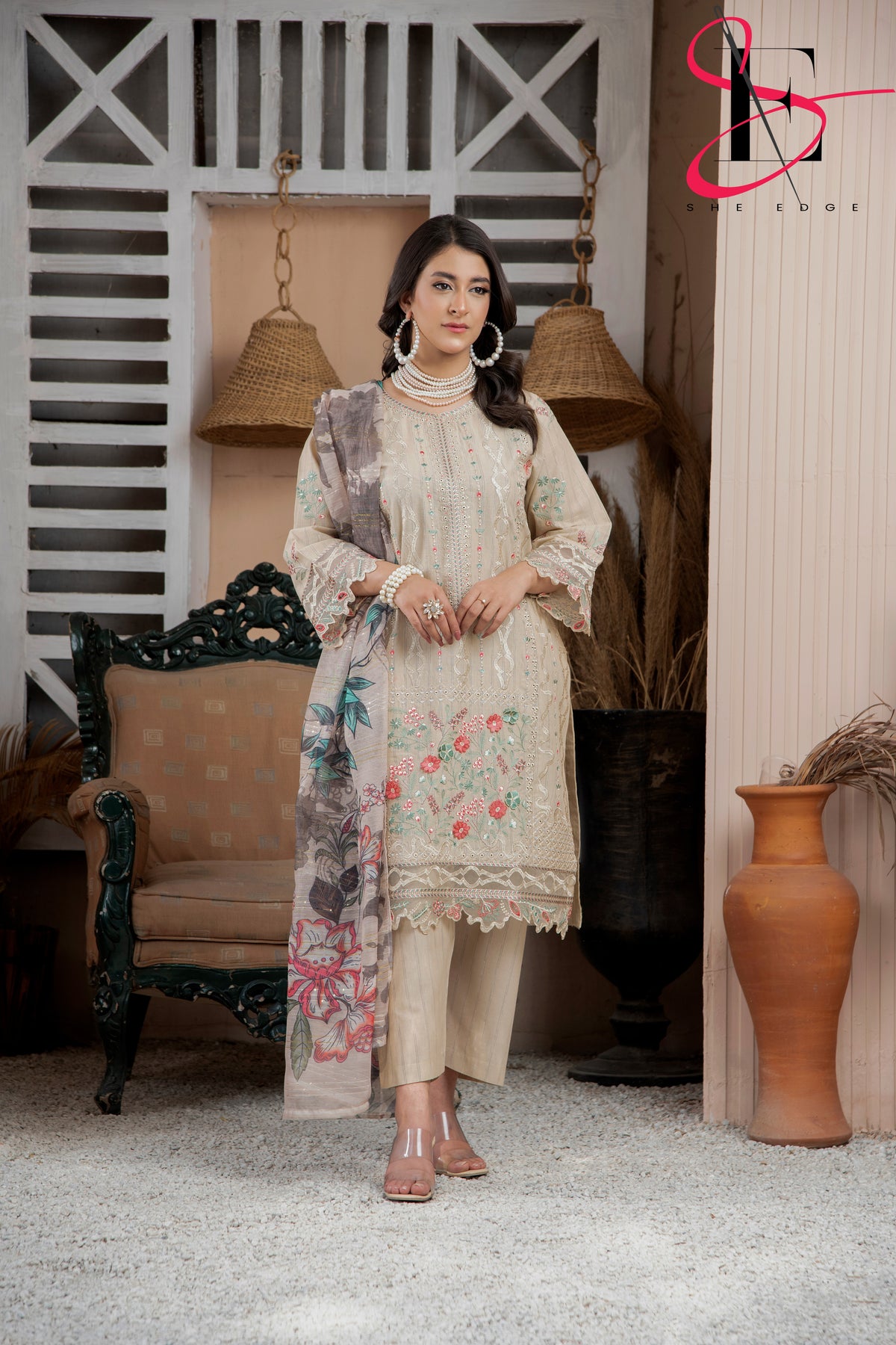 Three Piece Stitched Embroidered Suit -  Summers 2024