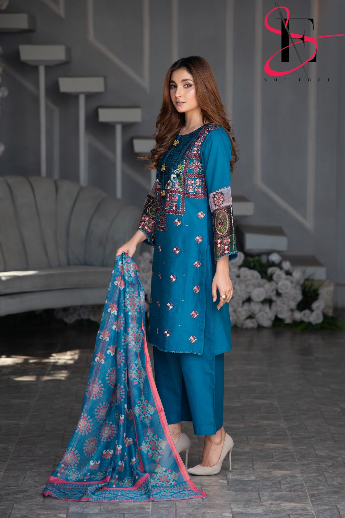 Three Piece Stitched Embroidered Suit -  Summers 2024