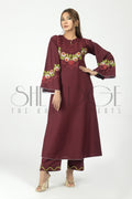2pc Embroidered Cambric Long Frock Suit -  Fall 2022