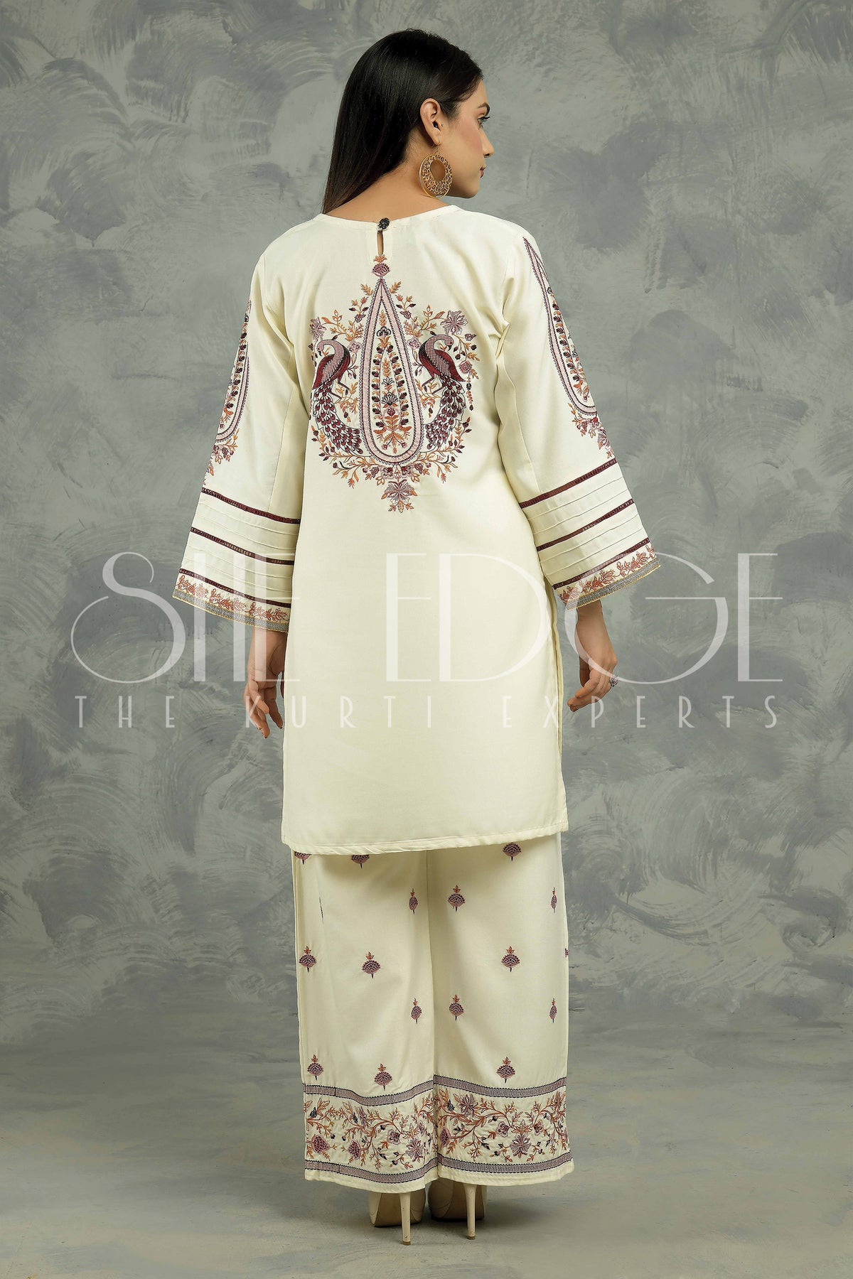 2pc Embroidered Peach Dhannak Suit -  Winters 2022